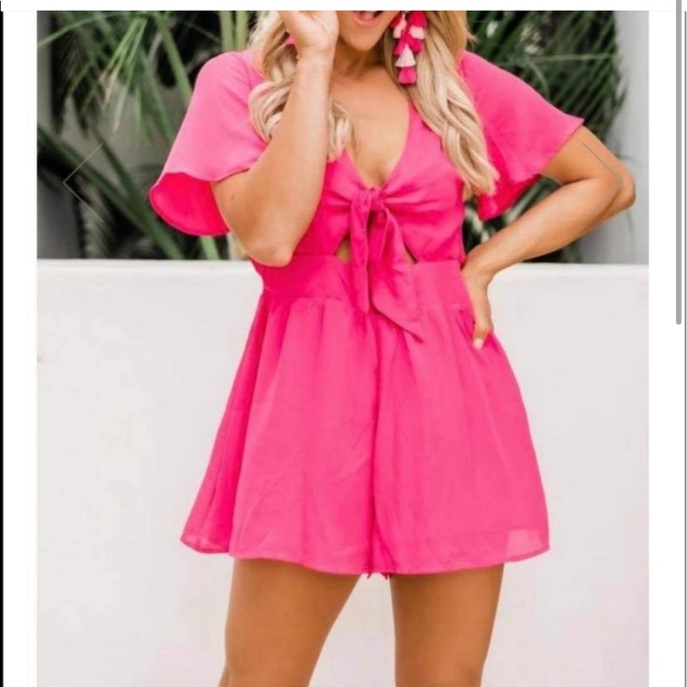 Pink lily front tie pink romper